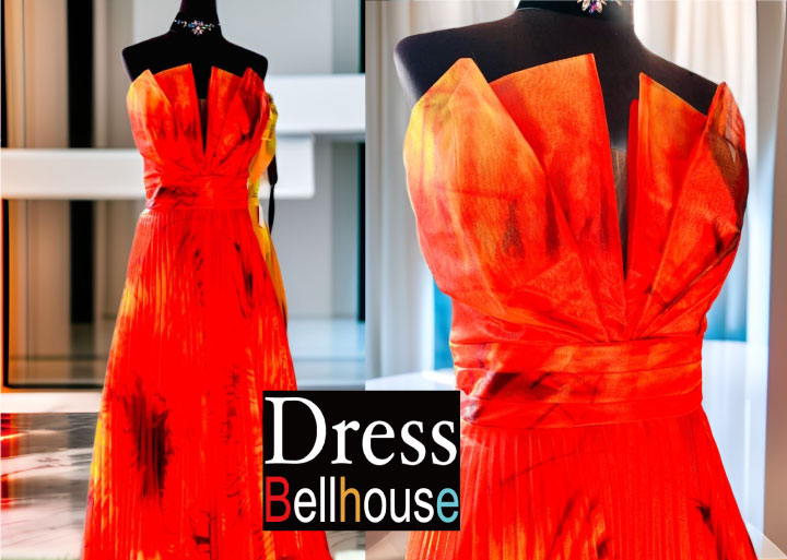 レッドプリントオーガンジードレス