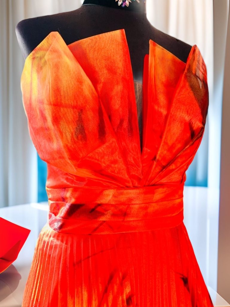 レッドプリントオーガンジードレス